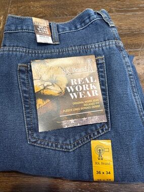 Men’s Blue Relaxed Fit Fleece Lined Work Jeans - 36 x 34